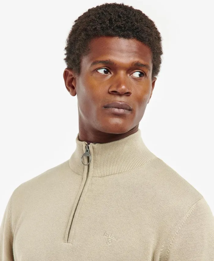 Cotton Half Zip Jumper Olive Marl Men Barbour Jumpers