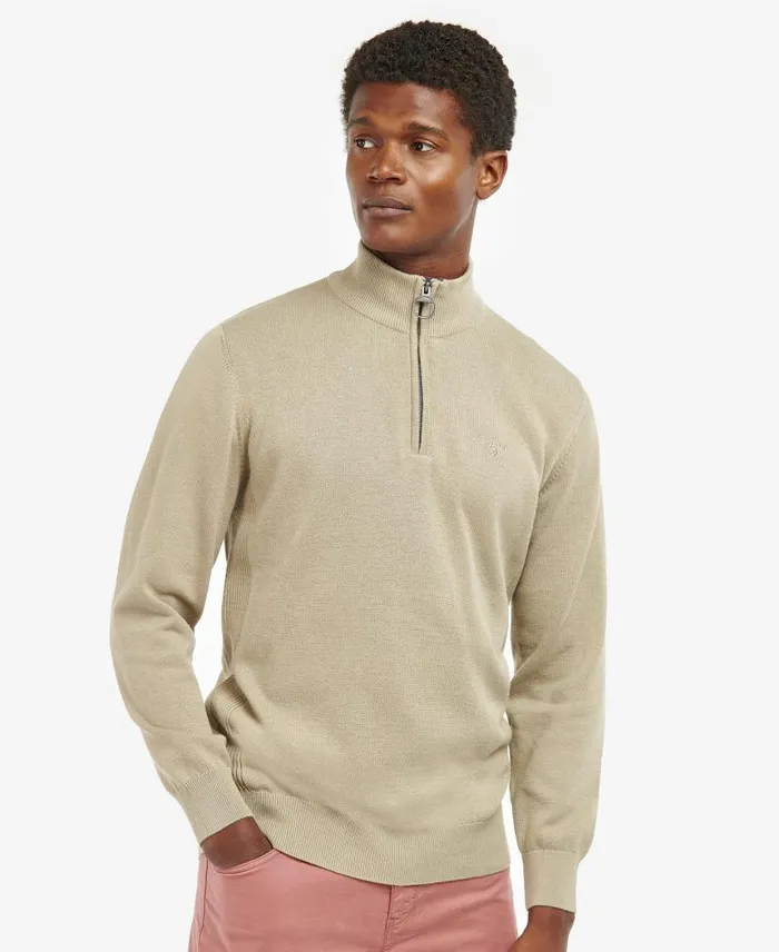 Cotton Half Zip Jumper Olive Marl Men Barbour Jumpers