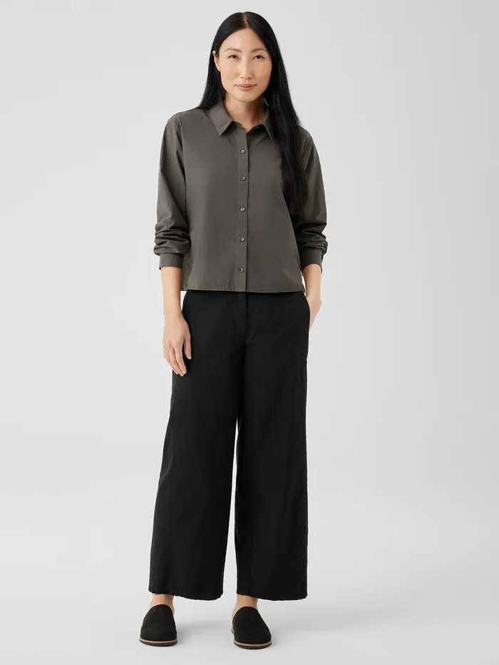 Cotton Hemp Stretch WideLeg Pant Black Women Eileen Fisher Pants Shorts and Jumpsuits