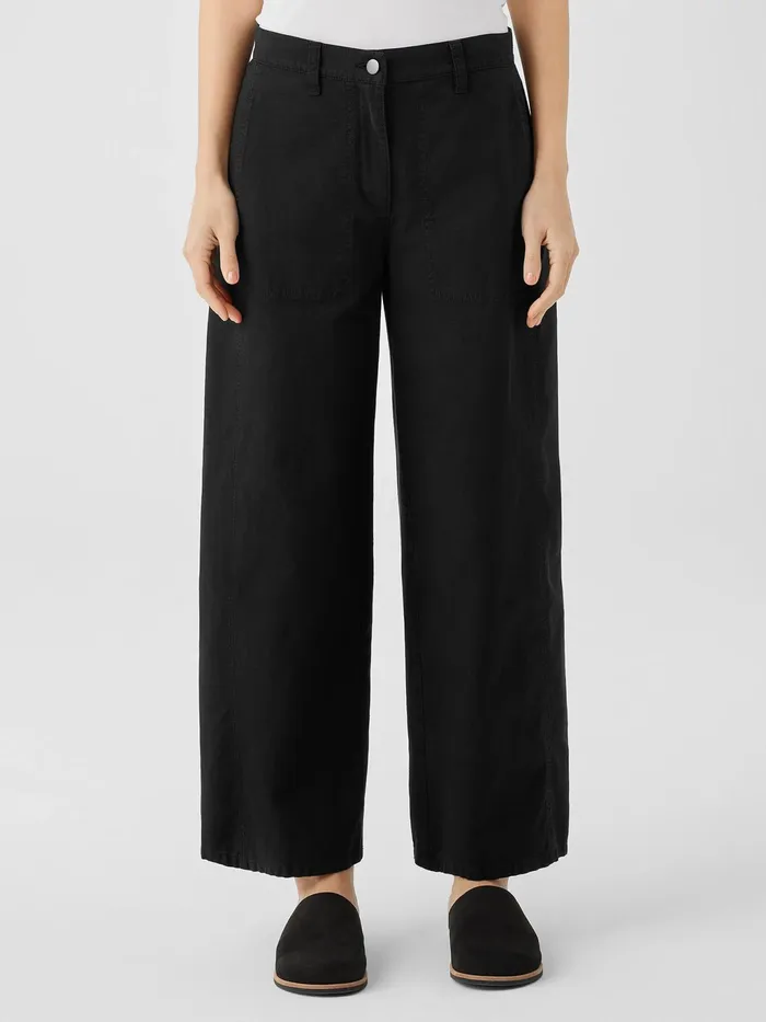 Cotton Hemp Stretch WideLeg Pant Black Women Eileen Fisher Pants Shorts and Jumpsuits