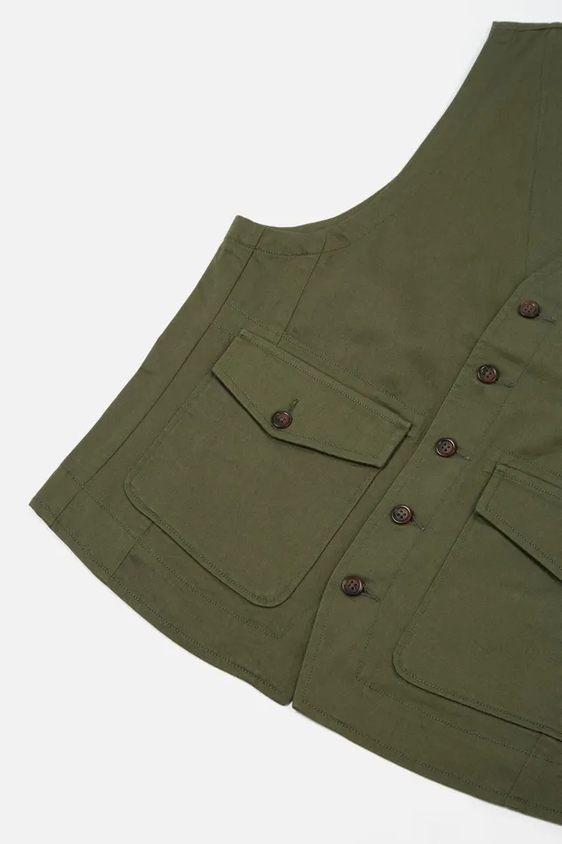 Cotton Twill Men Universal Works Universal Works Field Waistcoat In Light Olive Twill