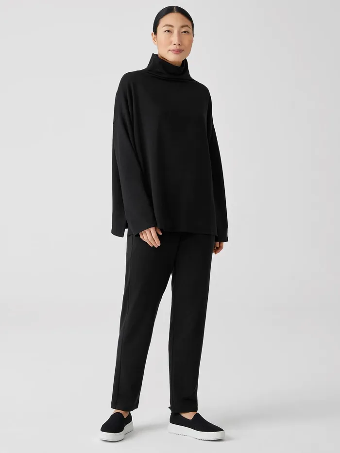 Cozy Brushed Terry Funnel Hug Neck BoxTop Black Women Eileen Fisher Tops and Tees