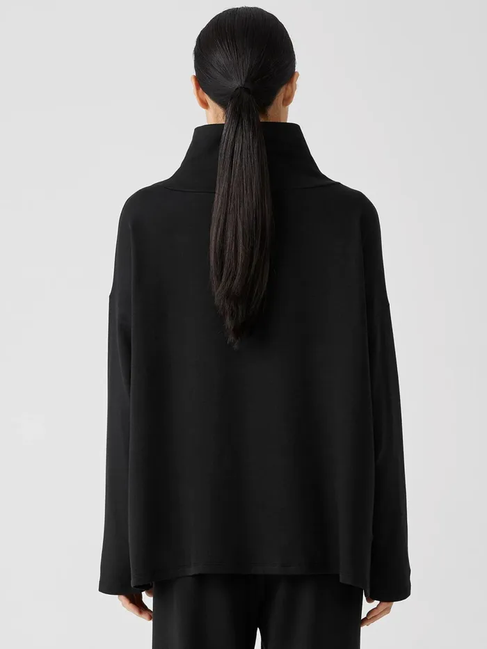 Cozy Brushed Terry Funnel Hug Neck BoxTop Black Women Eileen Fisher Tops and Tees