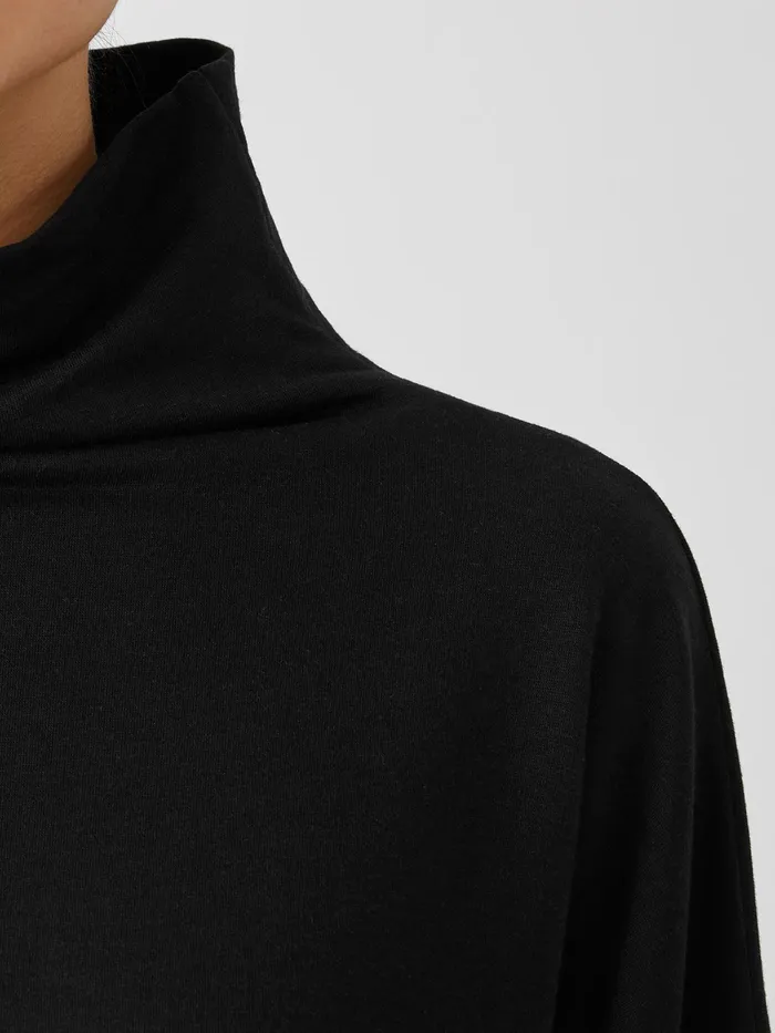 Cozy Brushed Terry Funnel Hug Neck BoxTop Black Women Eileen Fisher Tops and Tees