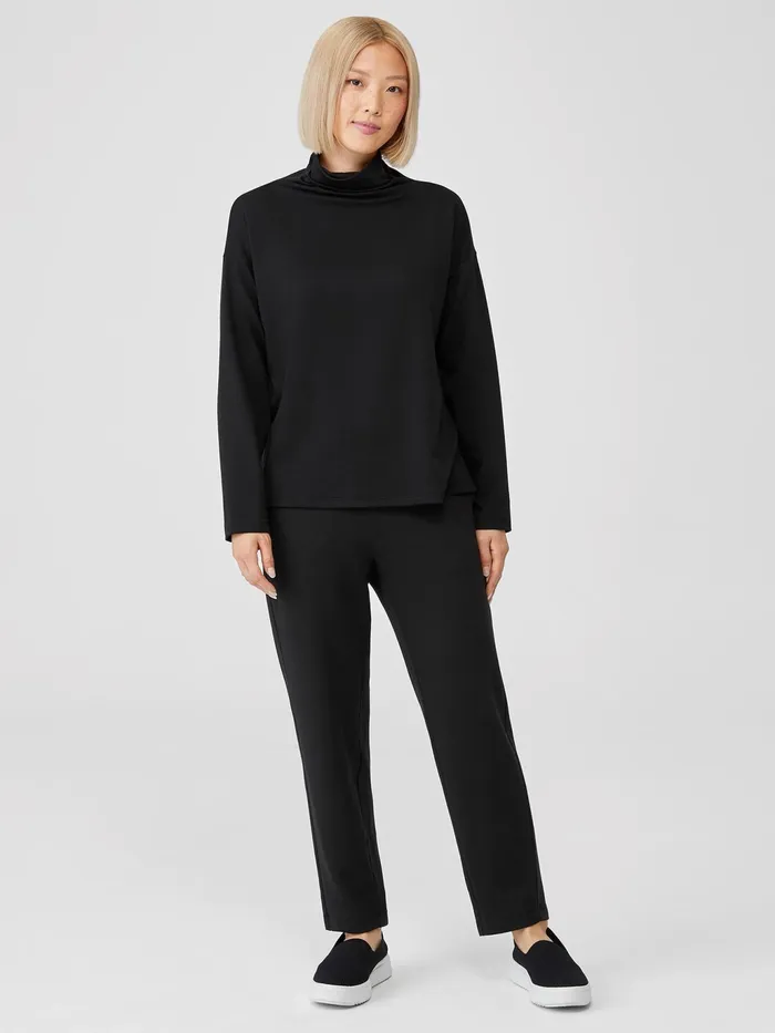Cozy Brushed Terry Funnel Hug Neck BoxTop Black Women Eileen Fisher Tops and Tees
