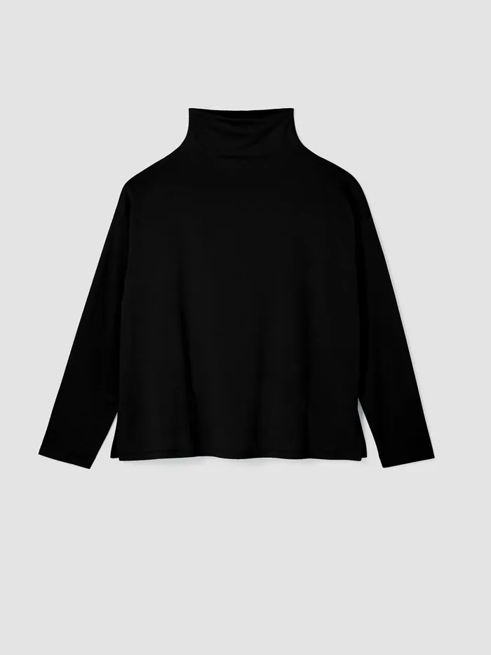 Cozy Brushed Terry Funnel Hug Neck BoxTop Black Women Eileen Fisher Tops and Tees