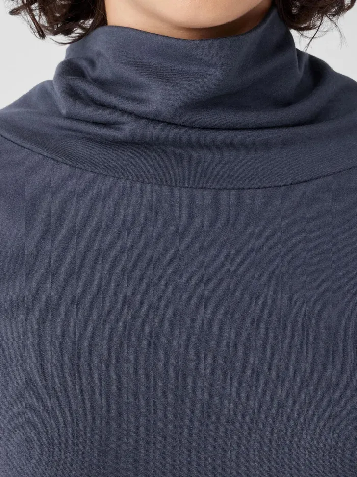 Cozy Brushed Terry Hug Funnel Neck Long Top Ocean Women Eileen Fisher Tops and Tees