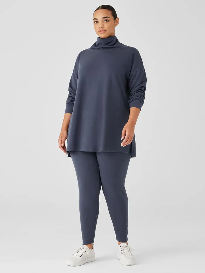 Cozy Brushed Terry Hug Funnel Neck Long Top Ocean Women Eileen Fisher Tops and Tees