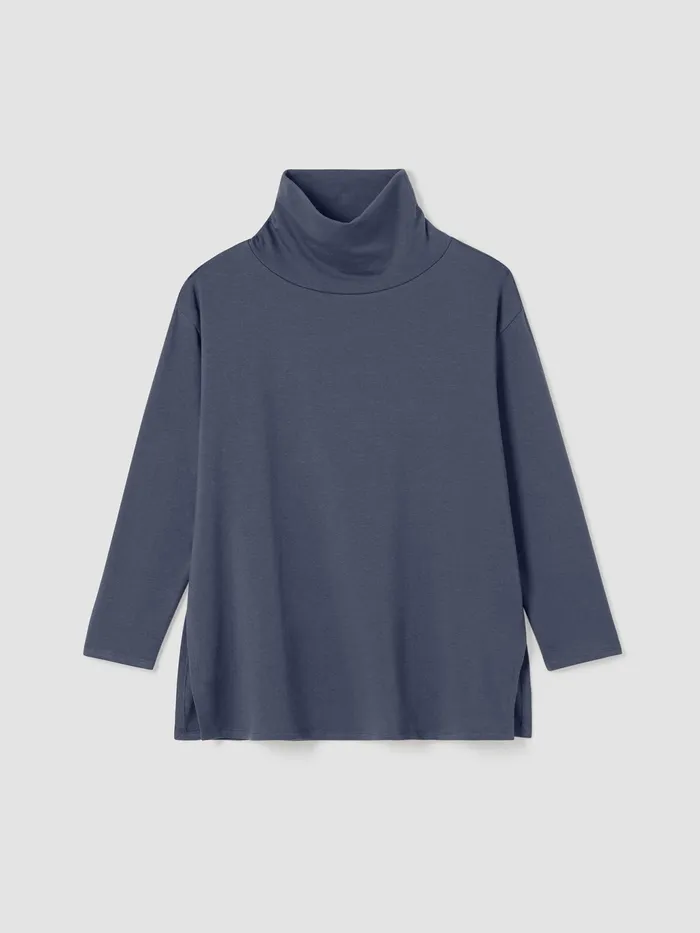 Cozy Brushed Terry Hug Funnel Neck Long Top Ocean Women Eileen Fisher Tops and Tees