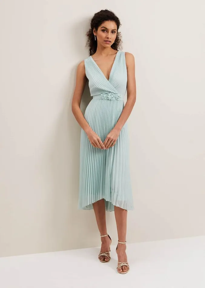 Cressida Pleat Midi Dress Pale Blue Women Phase Eight Dresses