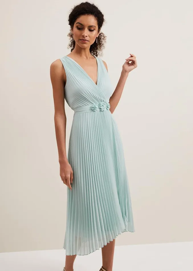 Cressida Pleat Midi Dress Pale Blue Women Phase Eight Dresses