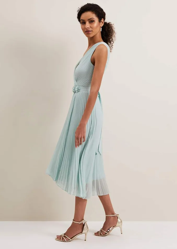 Cressida Pleat Midi Dress Pale Blue Women Phase Eight Dresses