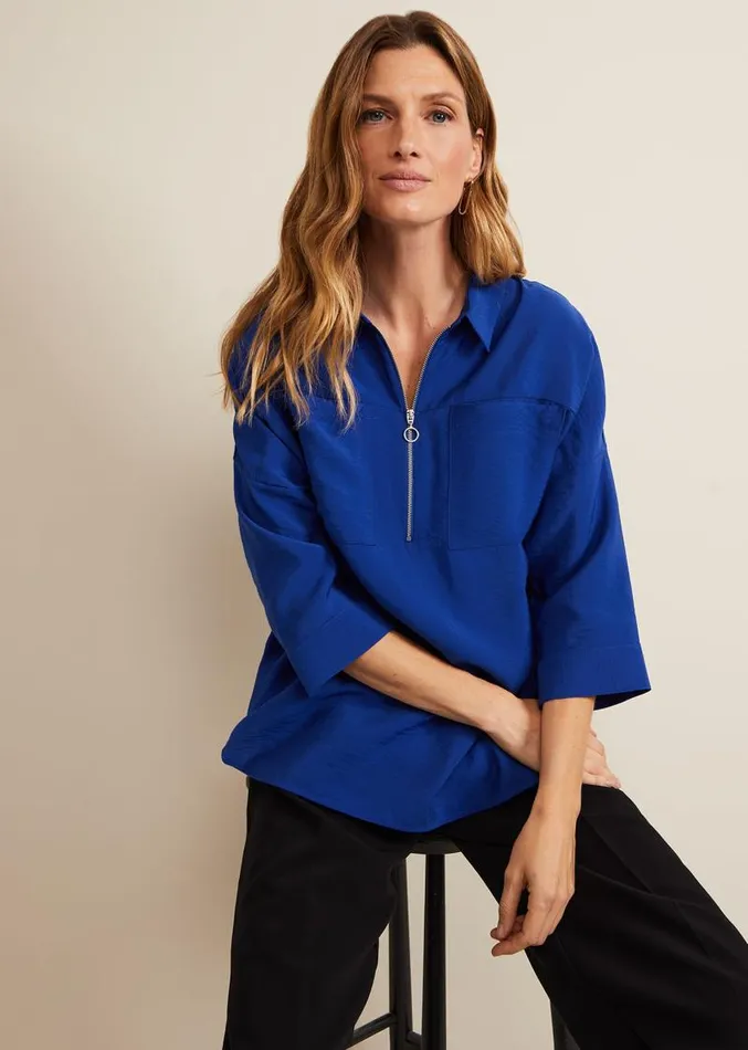 Cynthia Zip Shirt Cobalt Women Phase Eight Shirts and Blouses