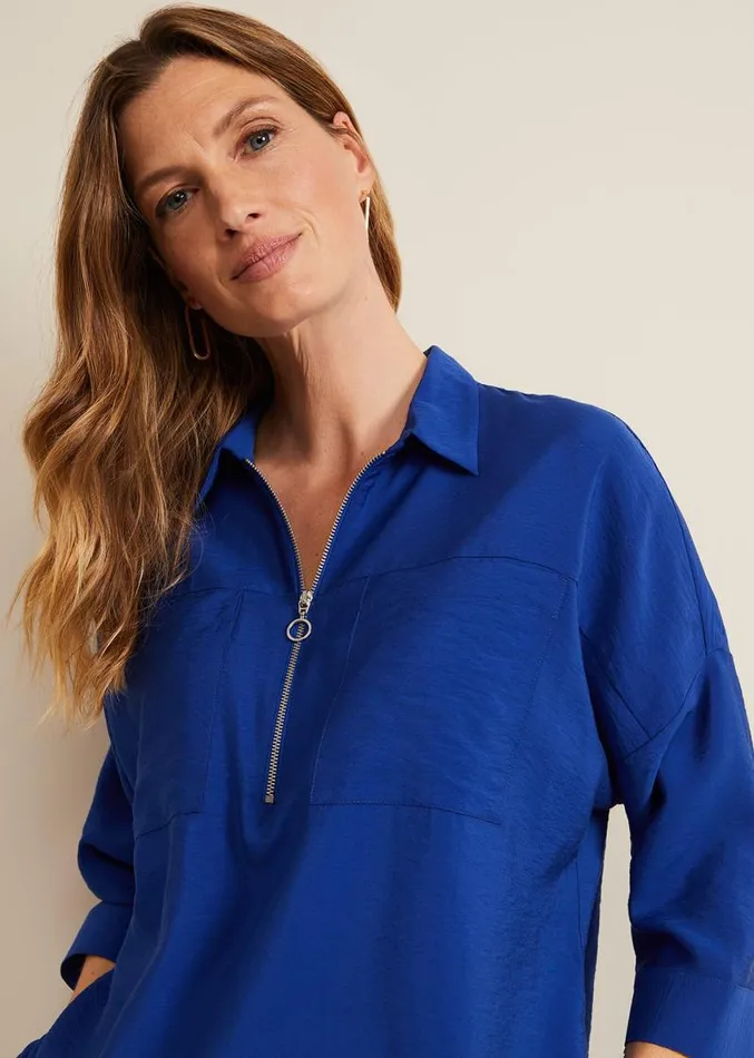 Cynthia Zip Shirt Cobalt Women Phase Eight Shirts and Blouses