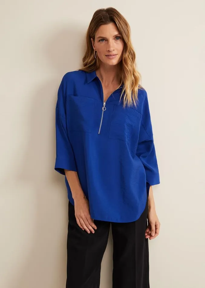 Cynthia Zip Shirt Cobalt Women Phase Eight Shirts and Blouses