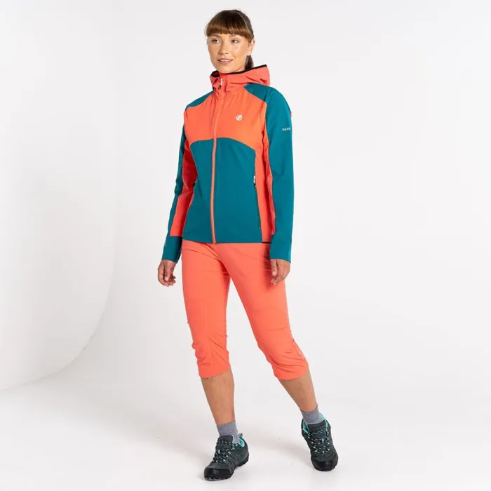 Dare 2b Avidly Hooded Softshell Jacket Fortune Green Neon Peach Women Softshell Jackets