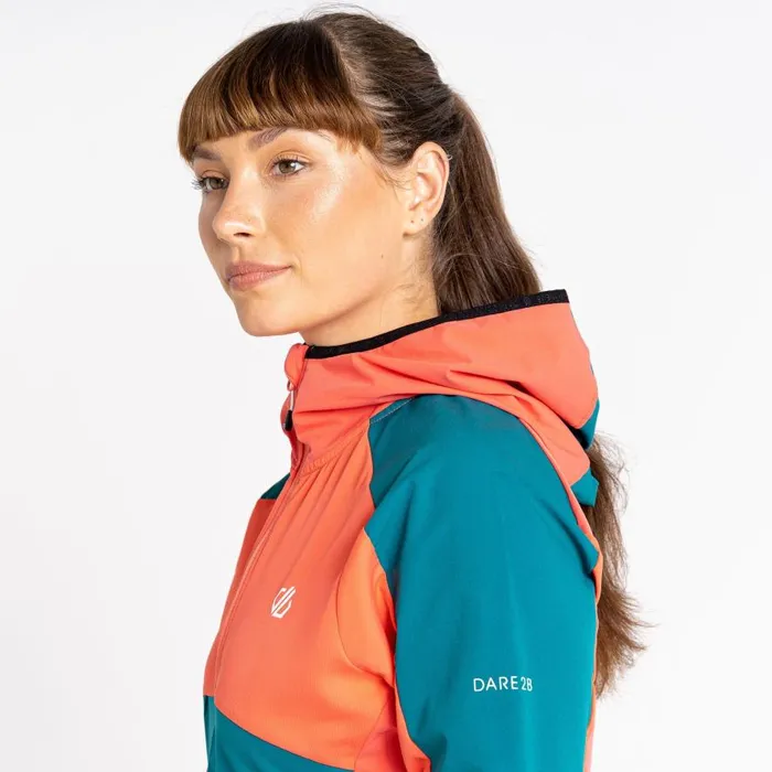 Dare 2b Avidly Hooded Softshell Jacket Fortune Green Neon Peach Women Softshell Jackets