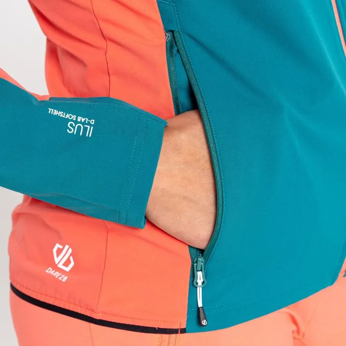 Dare 2b Avidly Hooded Softshell Jacket Fortune Green Neon Peach Women Softshell Jackets