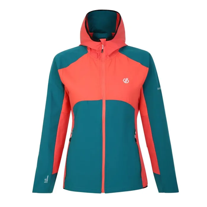 Dare 2b Avidly Hooded Softshell Jacket Fortune Green Neon Peach Women Softshell Jackets