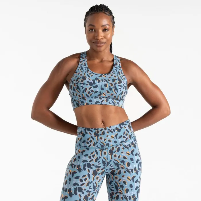 Dare 2b Swift II Sports Bra Niagara Blue Animal Print Women Gym Tops
