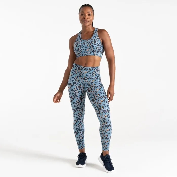 Dare 2b Swift II Sports Bra Niagara Blue Animal Print Women Gym Tops