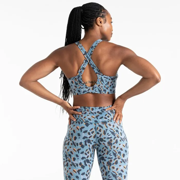 Dare 2b Swift II Sports Bra Niagara Blue Animal Print Women Gym Tops