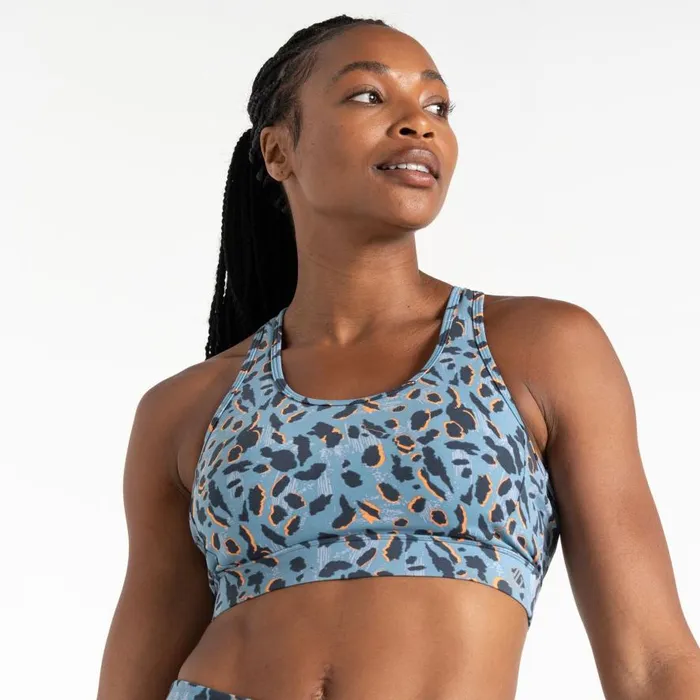 Dare 2b Swift II Sports Bra Niagara Blue Animal Print Women Gym Tops