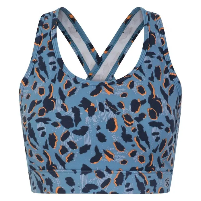 Dare 2b Swift II Sports Bra Niagara Blue Animal Print Women Gym Tops