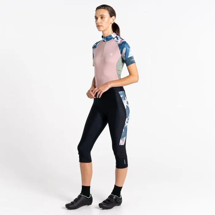 Dare 2b Worldly Gel Cycling Capri Black Dusky Rose Women Cycling Leggings and Shorts