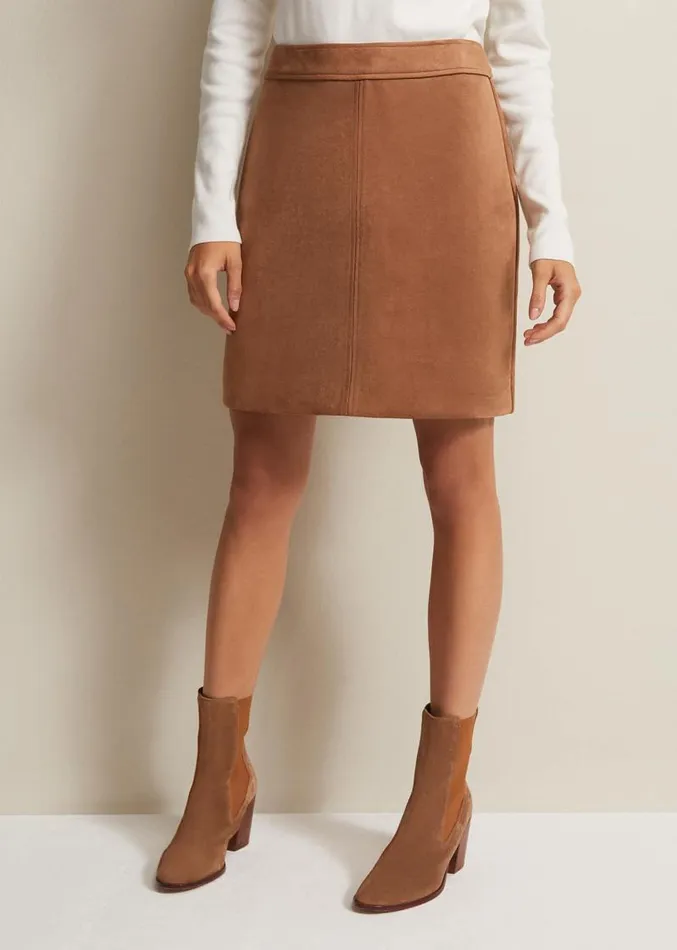 Darya Faux Suede Mini Skirt Camel Women Phase Eight Skirts