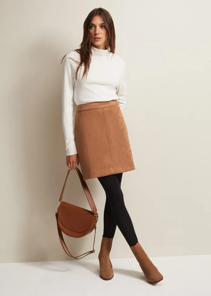 Darya Faux Suede Mini Skirt Camel Women Phase Eight Skirts