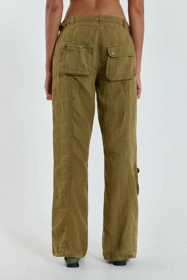 Devon Linen Cargo Trousers Khaki Women Jaded London Trousers