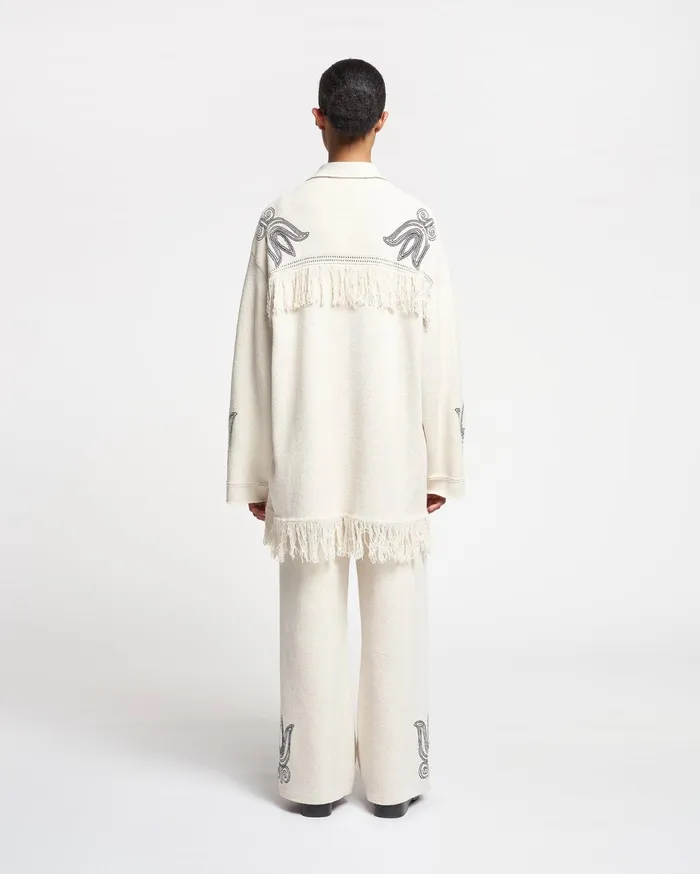 Dillian Embroidered TexturedLinen Cardigan NaturalBlack Women Nanushka Tops
