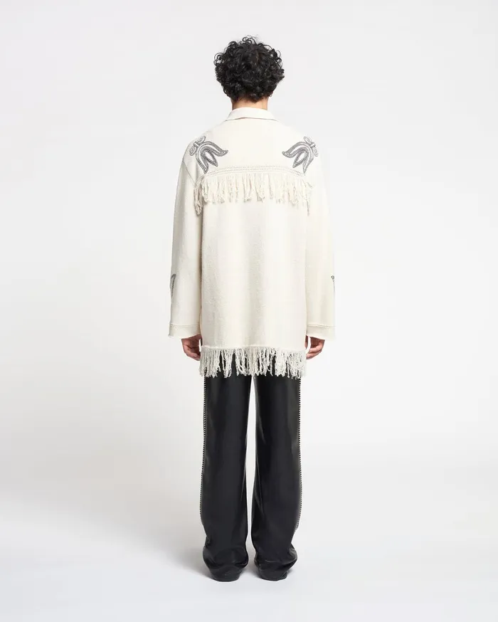 Dillian Embroidered TexturedLinen Cardigan NaturalBlack Women Nanushka Tops