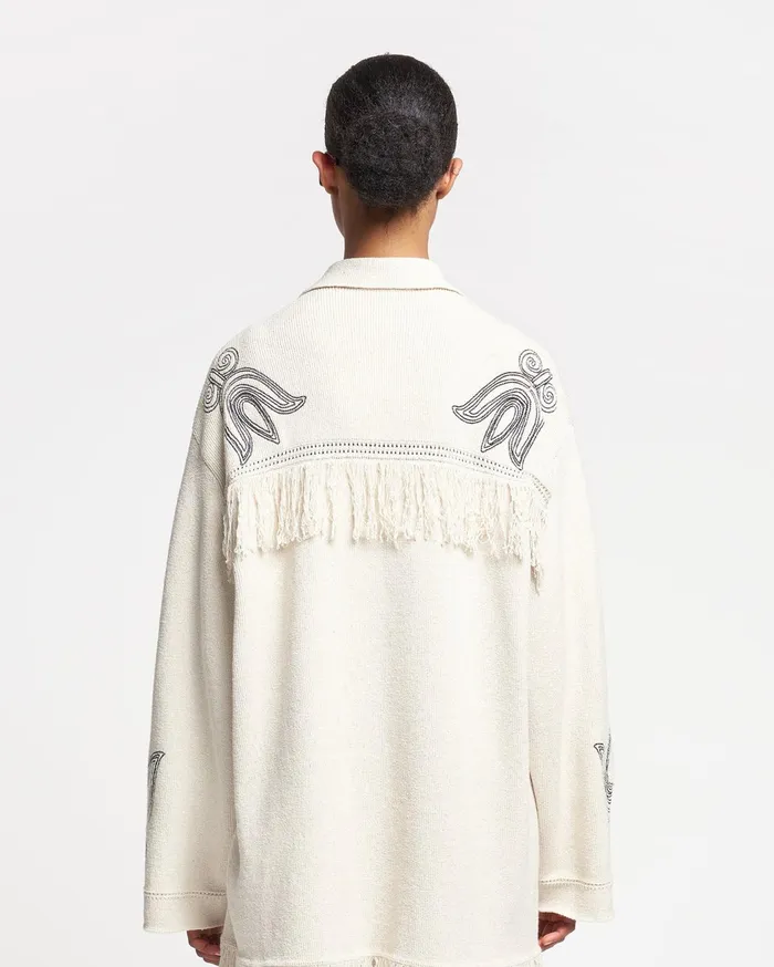 Dillian Embroidered TexturedLinen Cardigan NaturalBlack Women Nanushka Tops