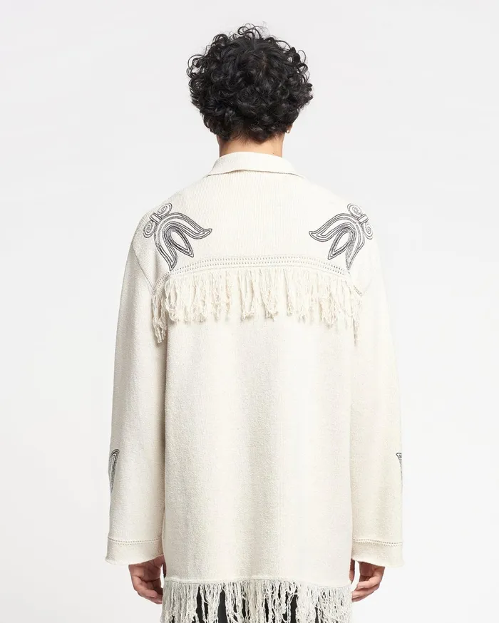 Dillian Embroidered TexturedLinen Cardigan NaturalBlack Women Nanushka Tops