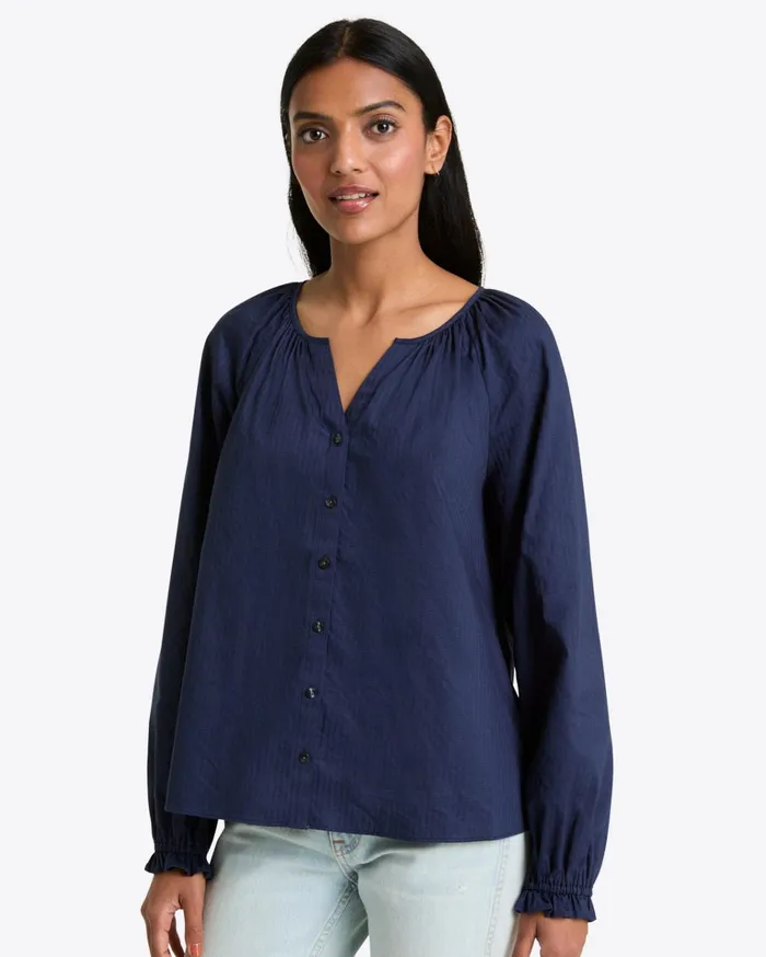 Draper James Alexandra Top In Navy Dobby Stripe Women Tops
