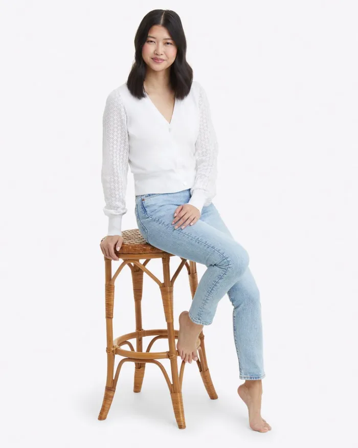 Draper James Button Front Cardigan In White Women Sweaters