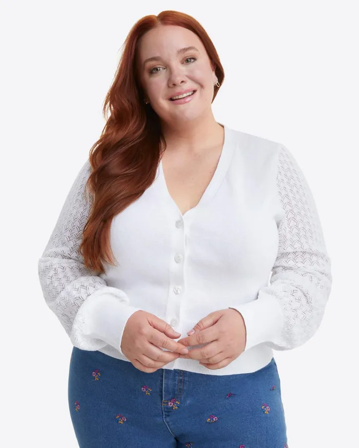 Draper James Button Front Cardigan In White Women Sweaters