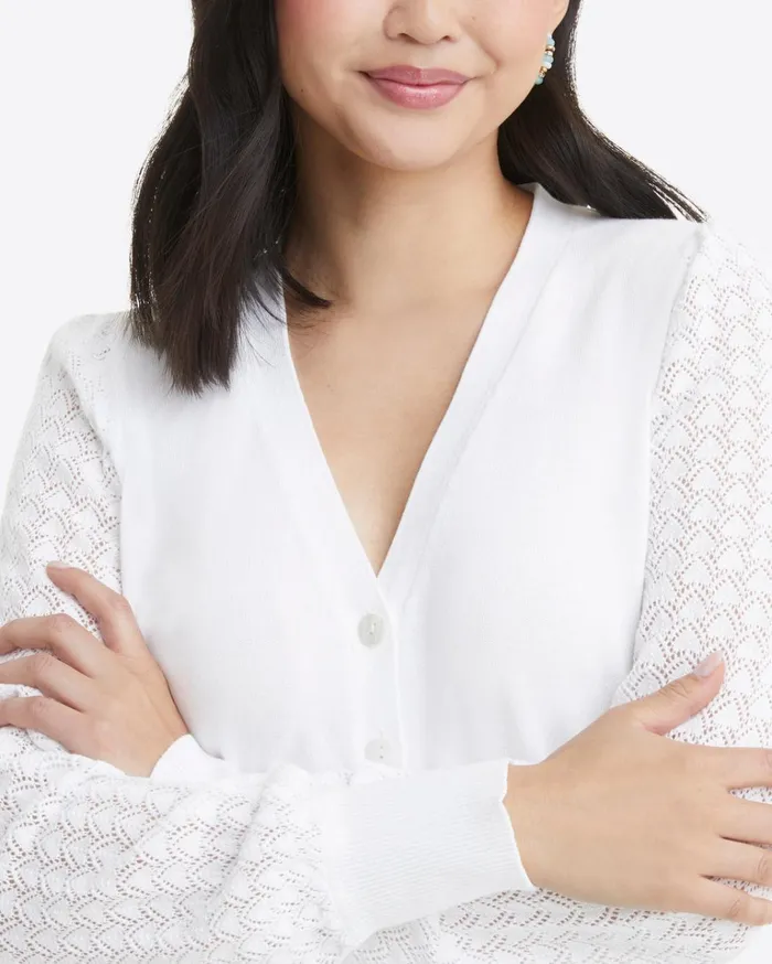 Draper James Button Front Cardigan In White Women Sweaters