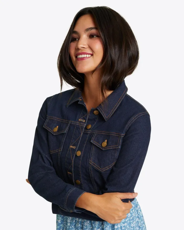 Draper James Cropped Jacket In Dark Wash Women Jackets and Outerwear