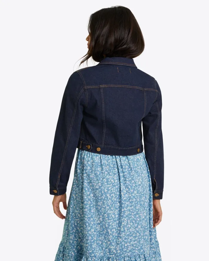 Draper James Cropped Jacket In Dark Wash Women Jackets and Outerwear