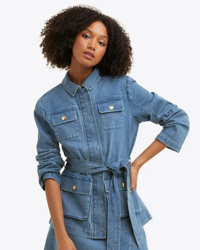 Draper James Field Jacket In Medium Wash Denim Women Sweaters