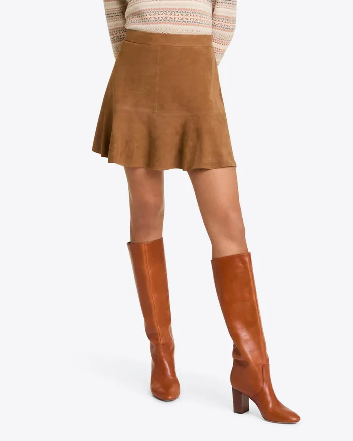 Draper James Flutter Skirt In Suede Women Bottoms and Skirts