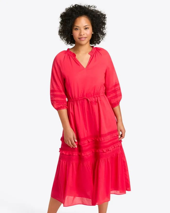 Draper James Martina Midi Dress In Embroidered Stripe Women Dresses