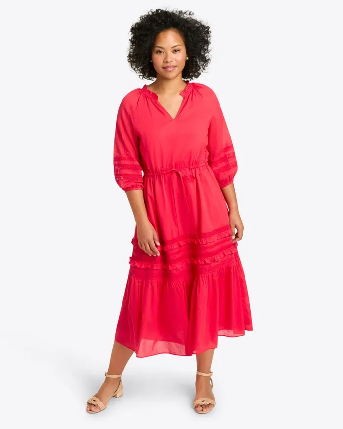 Draper James Martina Midi Dress In Embroidered Stripe Women Dresses