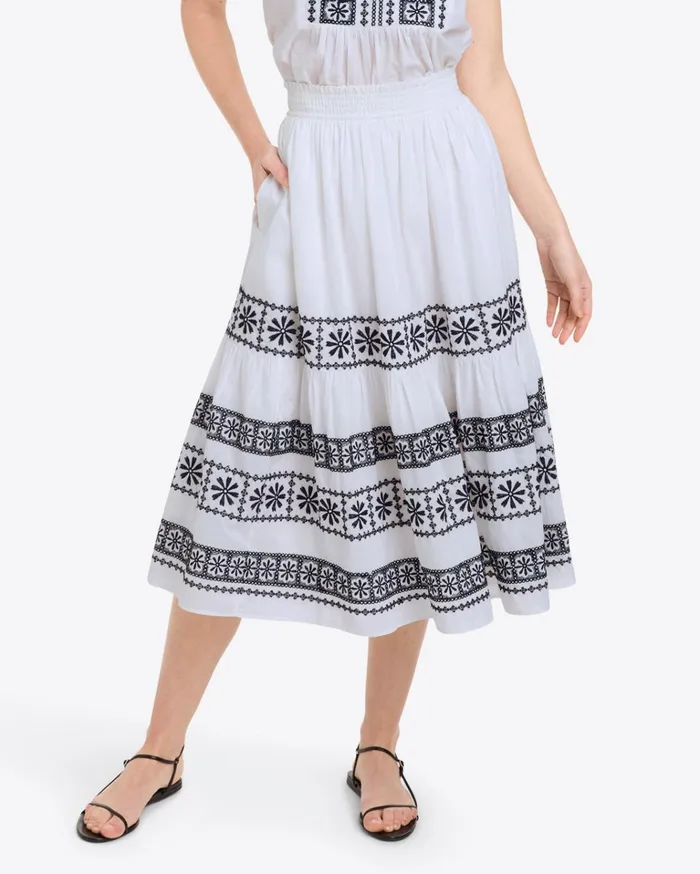 Draper James Midi Skirt In Embroidered Cotton Women Bottoms and Skirts