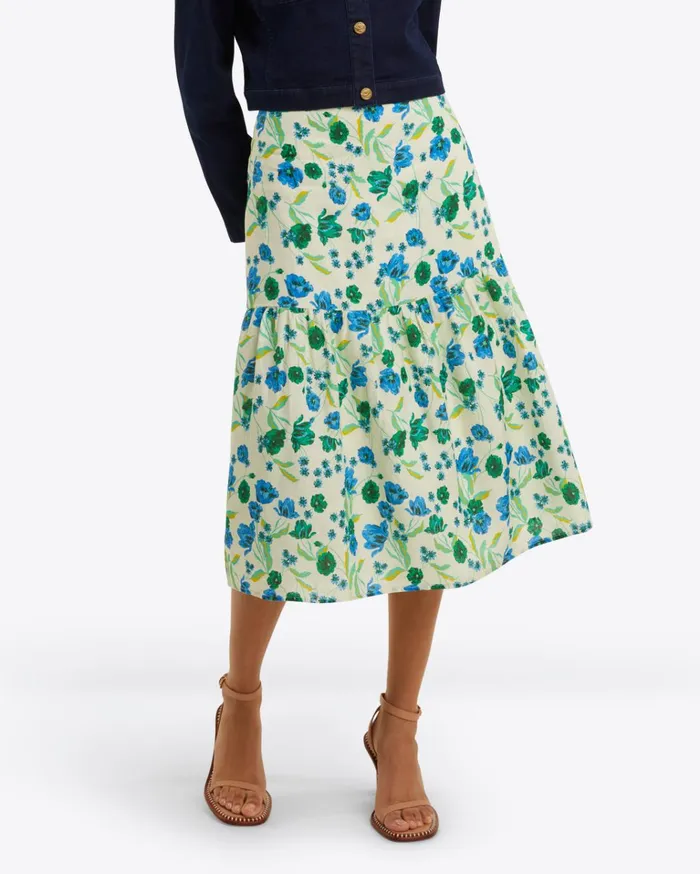 Draper James Midi Skirt In Linen Women Bottoms and Skirts