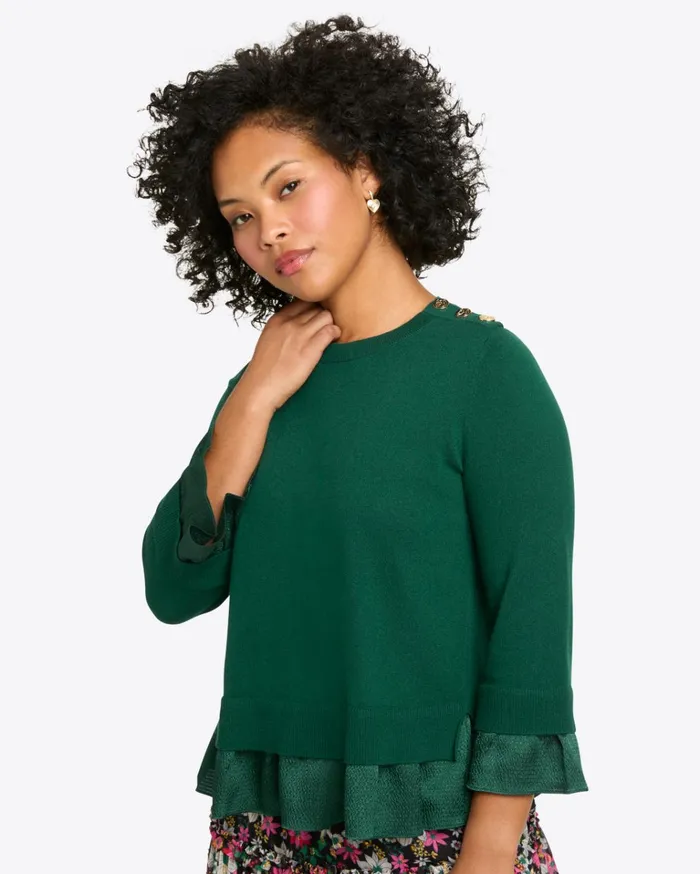 Draper James Mixed Media Sweater In Evergreen Women Tops