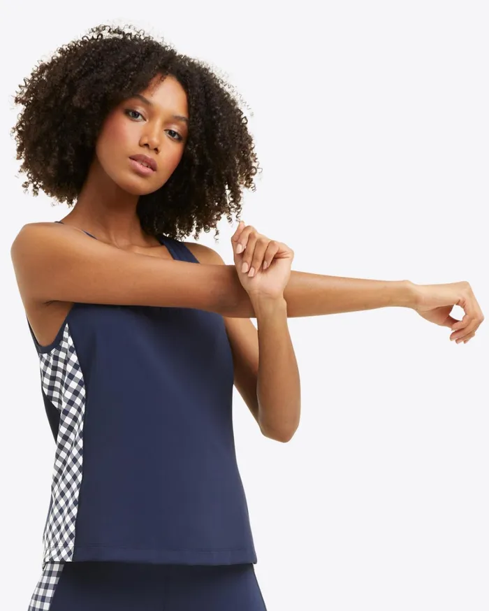 Draper James Panel Tank In Navy Gingham Women Tops